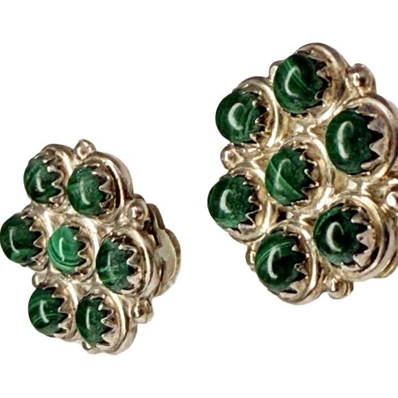 Native American Green Malachite 925 Sterling Silver Earrings Rare Carol Allapowa - Picture 8 of 14